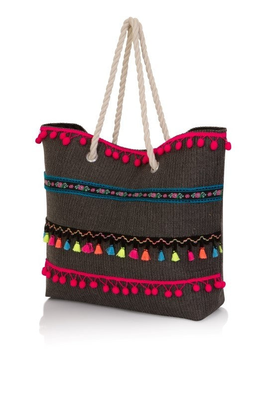 Multicolored Tassel Woven Bag