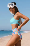 Watercolor Sunflower Knotted Bralette & High Waist Bikini Set