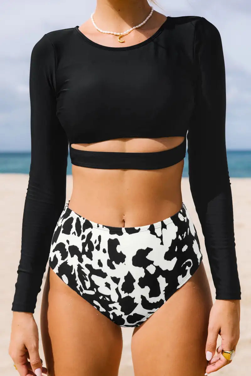 UV Protect Rashguard High Waisted Bikini Set
