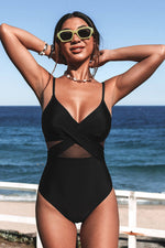 The Beach company India - Shop online - cheap swimsuits bikinis tankinis - Black mesh swimsuit - criss cross adjustable straps - beach wedding sexy monokini 