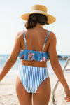 Kayla Floral Striped Mid Waist Bikini Set