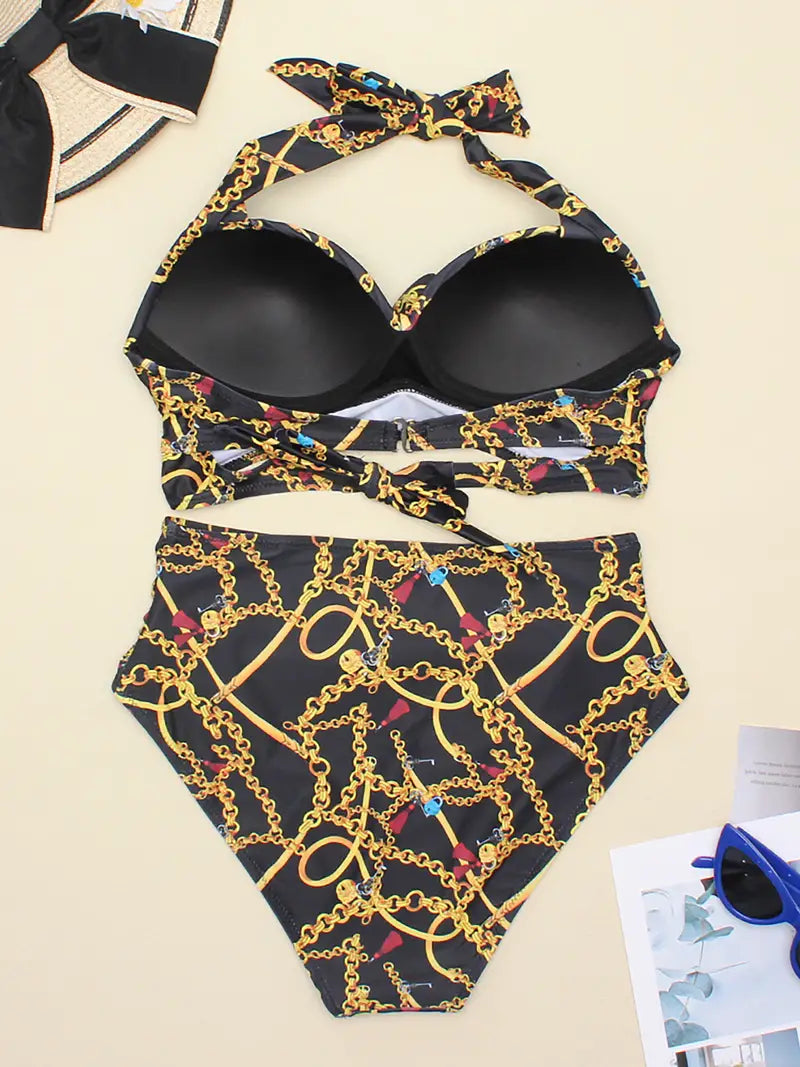 Criss-Cross Plus Size Halter High Waist Bikini Set