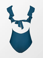 Navy V-neck Cutout Ruffled Swimsuit