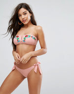 Floral Emb Bandeau Bikini Set