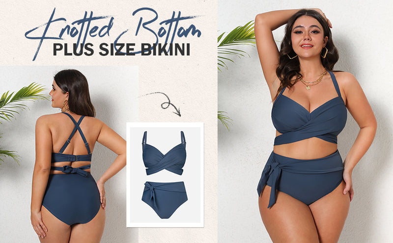 Plus Size Knotted Sash High Waist Bikini Set