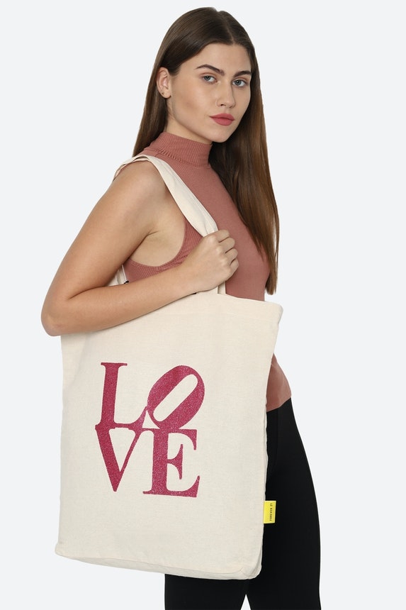 Graphic tote bag women shop beach bags India the beach company love printed bag canvas shoulder bag for women