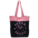 Pink and black printed pacific hand bag for women everyday use design stylish beach tote bag women shop India online the beach company travel bags grocery bags college use discount bags for women poolside swimwear carry pool party