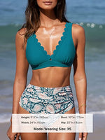 Paisley Scalloped High Waist Bikini Set