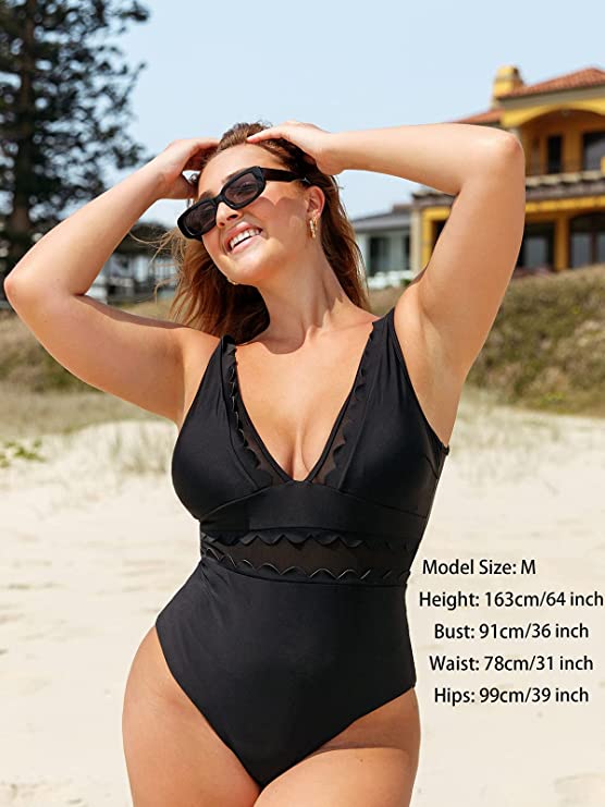 Black Mesh V-neck Monokini