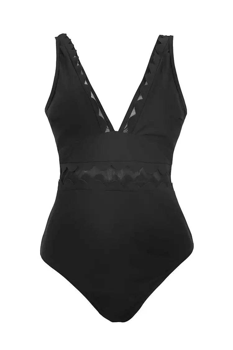 Black Mesh V-neck Monokini