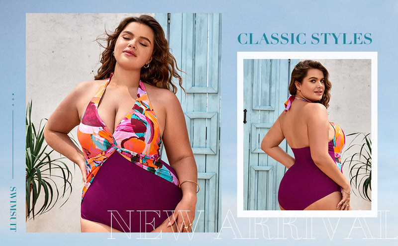 Artistic Flowers Twist Front Tummy Control Plus Size One Piece I