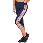 Marcy Navy & Coral Splash Print Panel Capri