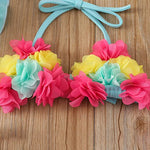 Flower 3Pcs Halter Triangle Top with Ruffle Bottom and Sun Hat