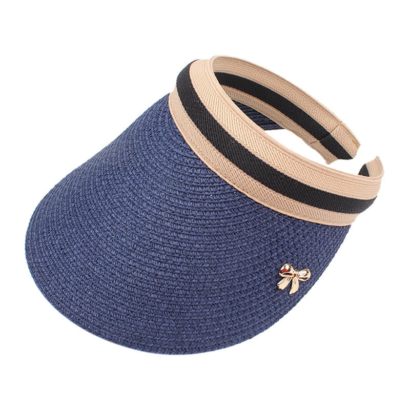 Navy Woven Straw Visor Hat