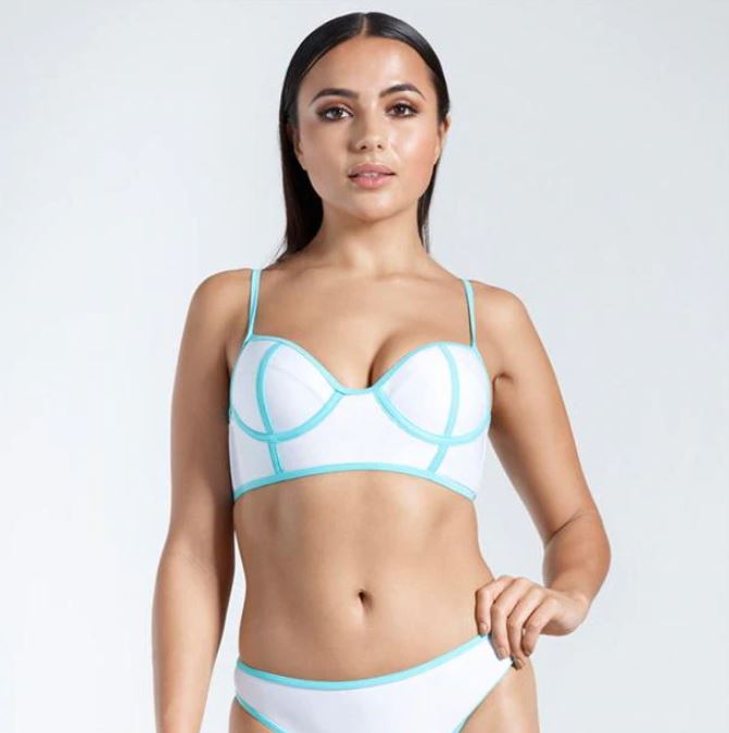 White Long Line Bikini Set