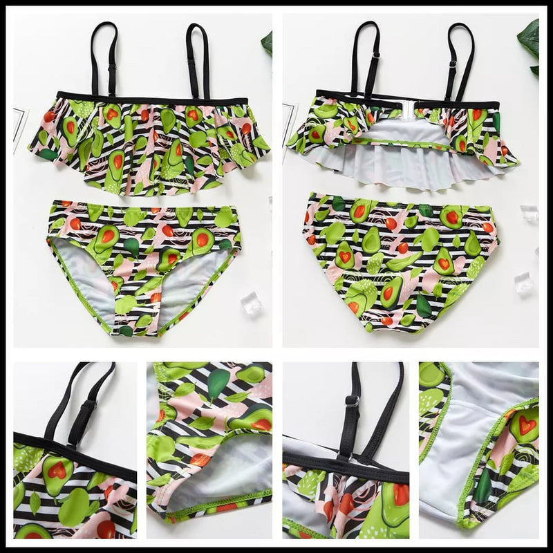 Avocado Print Ruffle Bikini Set