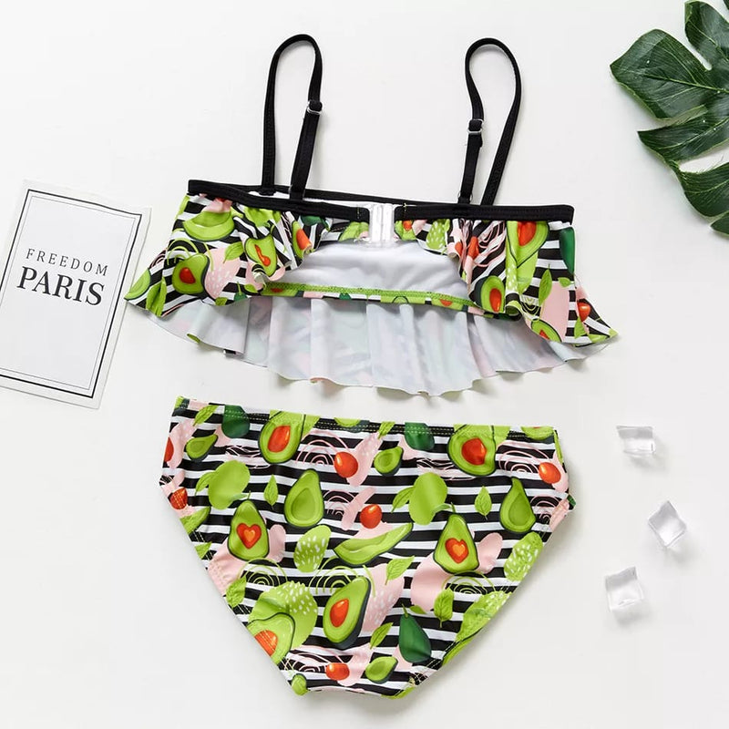 Avocado Print Ruffle Bikini Set