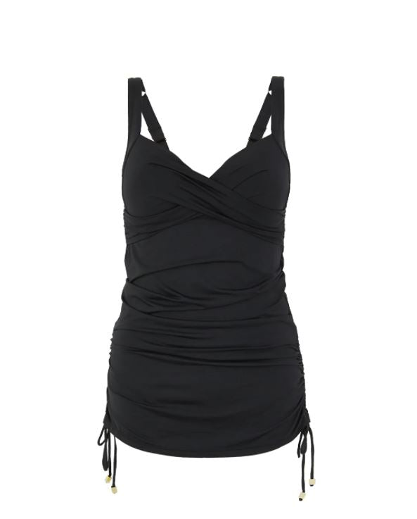 Tummy Control Wrap Skirted Plunge Swimsuit