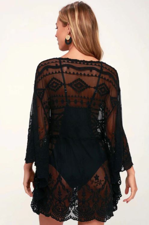 Black Lace Dolman Sleeve Cover-Up