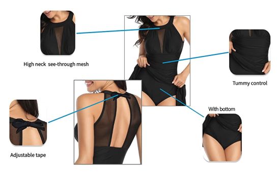 Mesh High Neck Tummy Control Swimdress