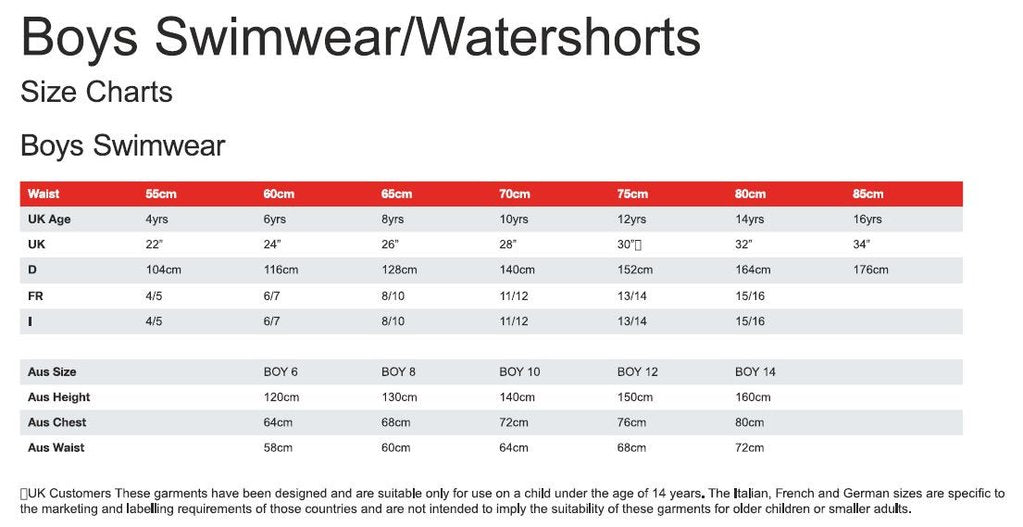 Speedo Kids Speedo Swimwear Size Guide Speedo Swim Rashguard T