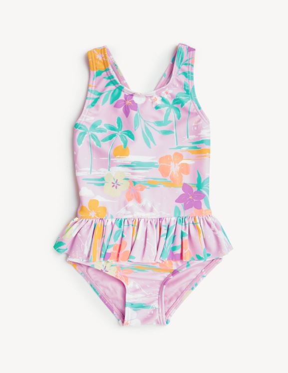 The Beach Company India - Shop for girls swimwear online - Palm Print Peplum Swimsuit for young girls - fancy girls swimming costume - kids swimwear