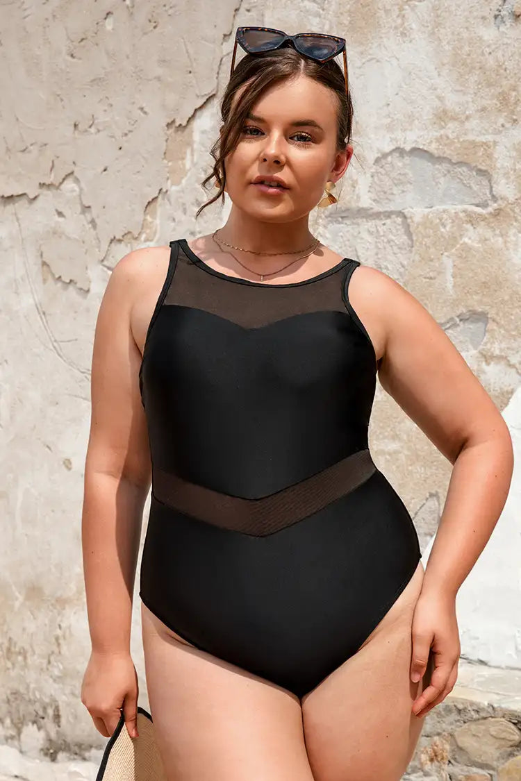 The Beach Company India - Buy swimwear for women with large chest - Plus Size Beach Nights Mesh High Neck Swimsuit - Swimming costume for plus size ladies