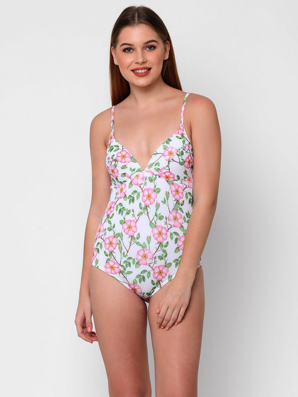 The Beach company India - shop floral printed swimwear online india - Printed one- piece - low plunge neckline - Padded swimwear - full coverage swimsuit - strappy swimsuits - printed beachwear 