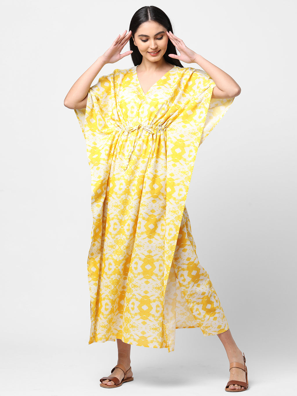 buy cheap fashion for goa beach wedding online india the beach company esha lal flowing cotton dresses tie dye sustainable yellow sundress summer trip Goa fashion stylish Beachwear party wear pool party beach side shop online India the beach company women dresses cute travel trip clothes cod free delivery maxi jumpsuit sarong made in India discount kaftan kurti 