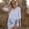 V-Neck Hollow Out Cover-Up With Fringed Hem