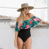 Hibiscus Print Off The Shoulder Ruffle Swimsuit
