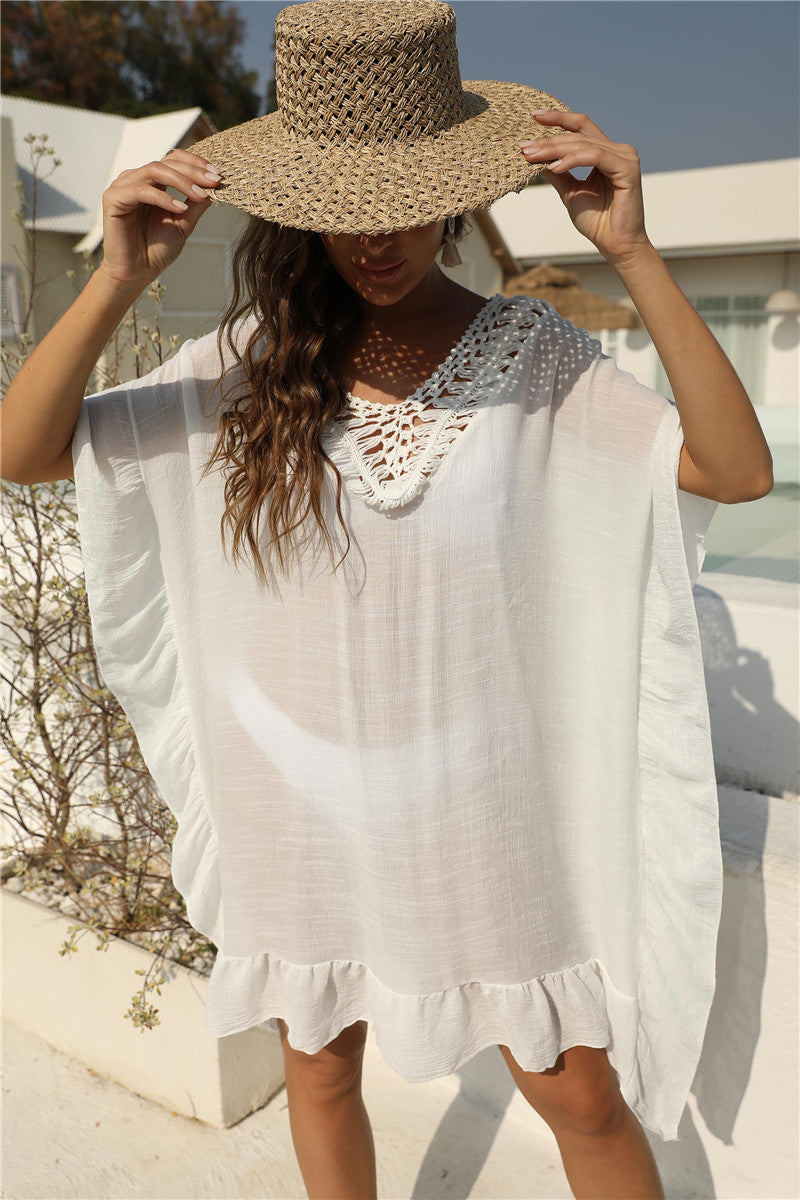 Flounce Hollow Out Crochet Cover Up