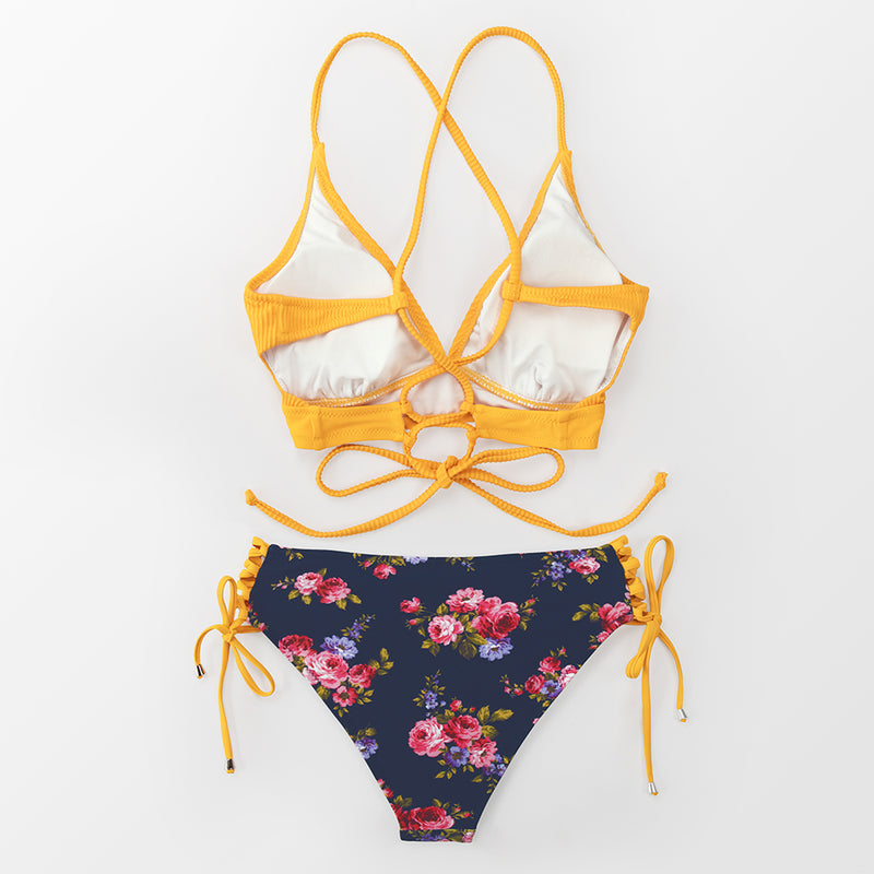 Boho V-Neck Lace Up Bikini Set