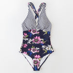 Stripe and Floral V-Neck Swimsuit