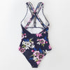 Stripe and Floral V-Neck Swimsuit