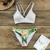 Lace Up Leaf Print Low-waist Bikini Set