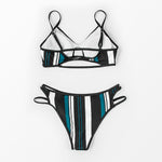Cutout Stripe Low Waist Bikini Set