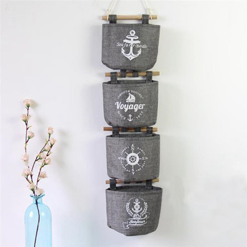 Nautical wall storage grey hanging pack of 4 wall ornaments organisation canvas baskets woven handmade design interior shop online the beach company 