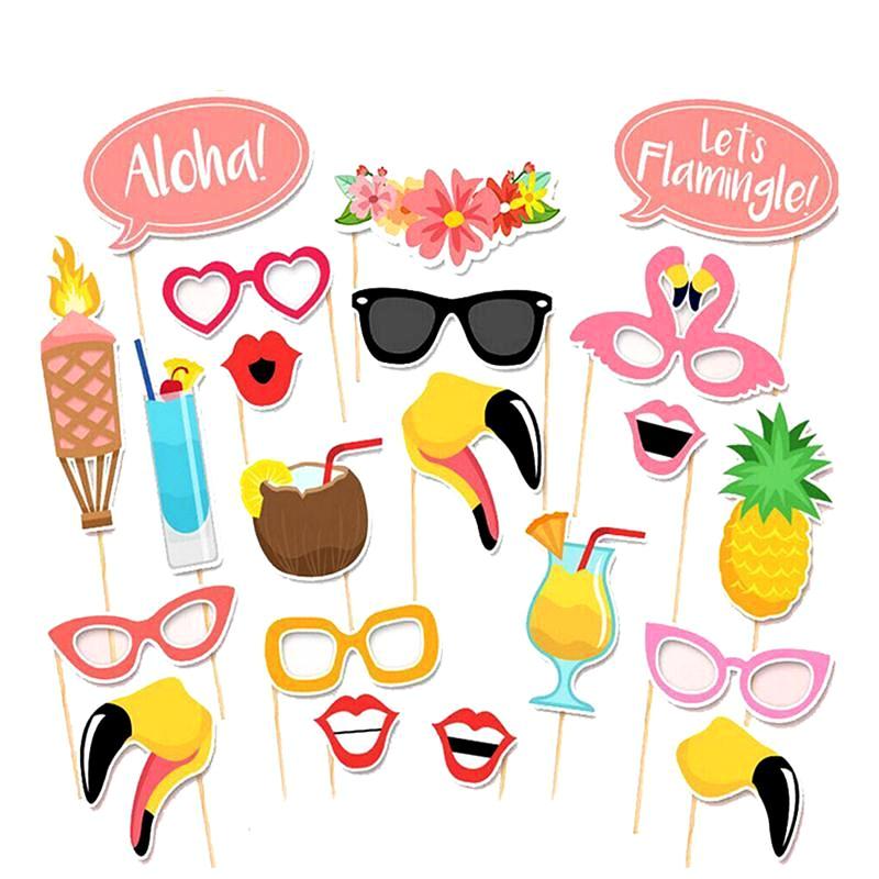 Tropical Flamingo Photo Booth Props (Pack Of 21)