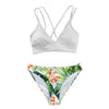 Lace Up Leaf Print Low-waist Bikini Set