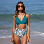 Paisley Scalloped High Waist Bikini Set