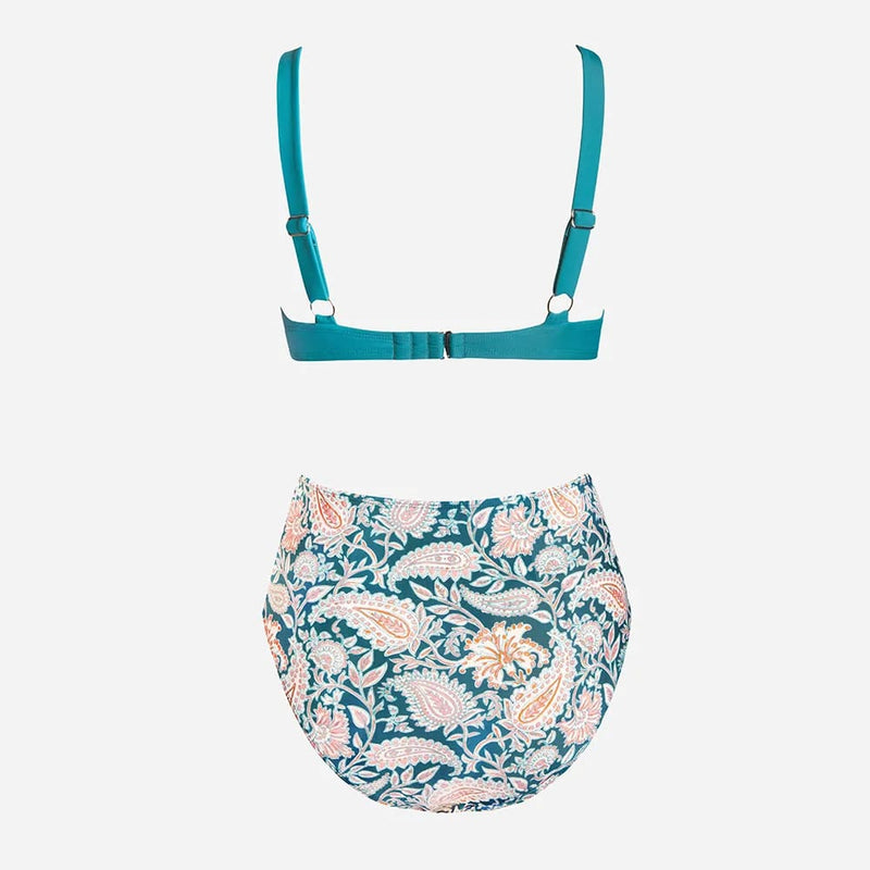 Paisley Scalloped High Waist Bikini Set