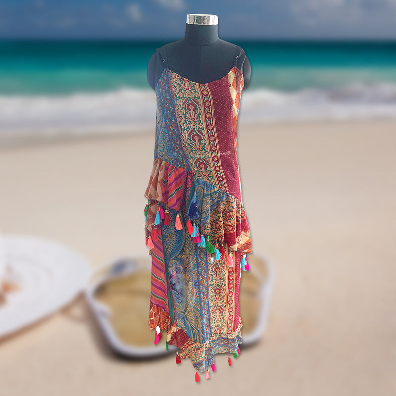 The Beach Company India - Buy ladies beach dresses online - Printed Fun Tassels Dress - Fancy beach dress for ladies - Stylish womens beachwear - Online beach and resortwear store