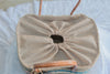 Grey and Blue Striped Tote with Pompoms