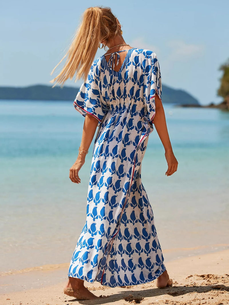 Leaf Print Beach Kimono Maxi
