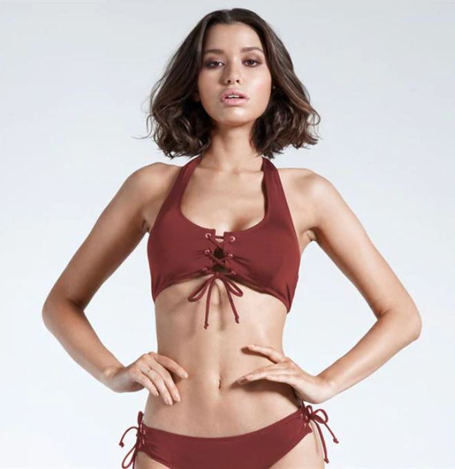 Burgundy Blackseal Laced Front Bikini Set