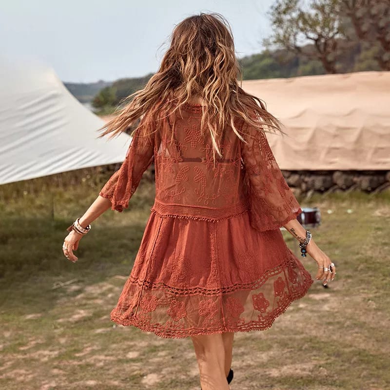 The Beach Company India - buy womens beachwear online - Floral Lace Beach Cover Up- Holiday Poolside wear for women - Ladies beach cover up dress