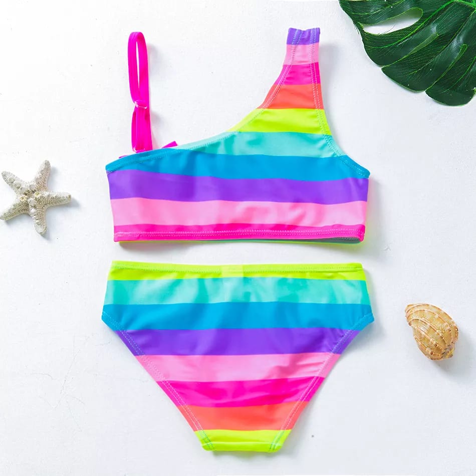 Women Two-Piece Bikini Swimsuits One-Shoulder Baby Swimwear Kids