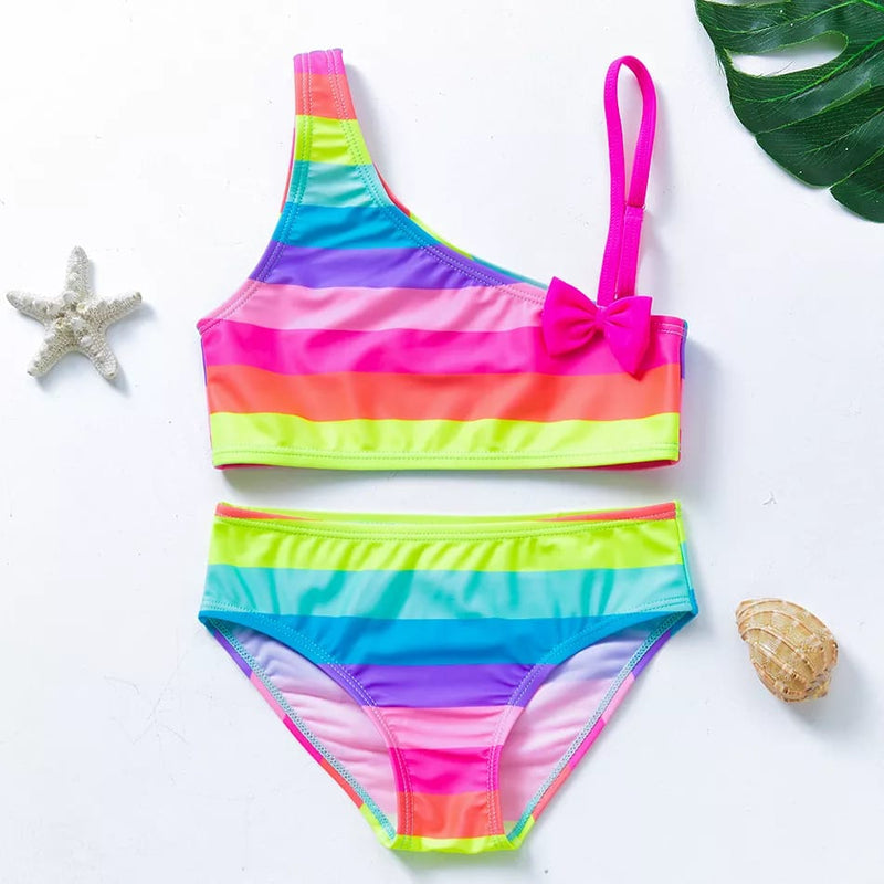 Rainbow One Shoulder Hipster Bikini Set