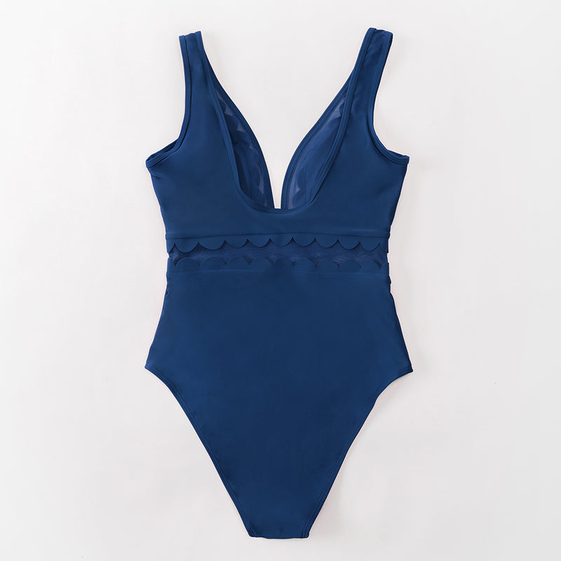 Blue Mesh V-neck Monokini